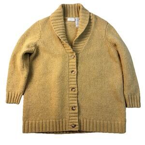 Vtg Liz Claiborne Cardigan Wool Shawl Neck Embroidered Folk Art Floral XL Petit